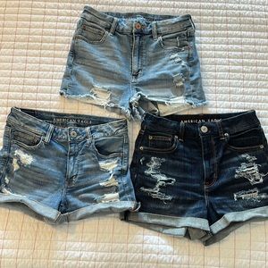 3 pairs American Eagle distressed denim shorts